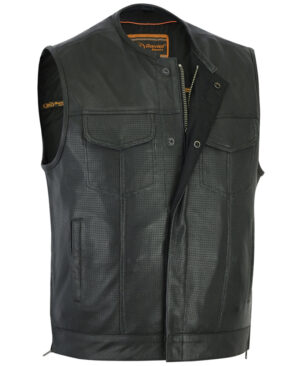 Men's Biker Vest No Collar Soft Cowhide Leather
