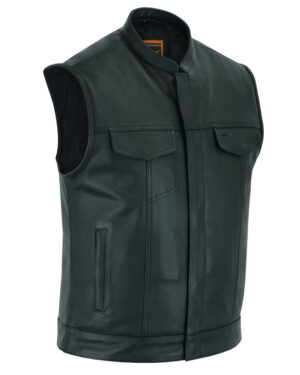 Men's SOA Black Leather Outlaw Gun Pockets Biker Vest